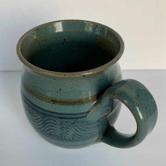 2 Hand Thrown Studio Art Pottery Mugs Blue Artisan Handcrafted Signed - Picture 8 of 13
